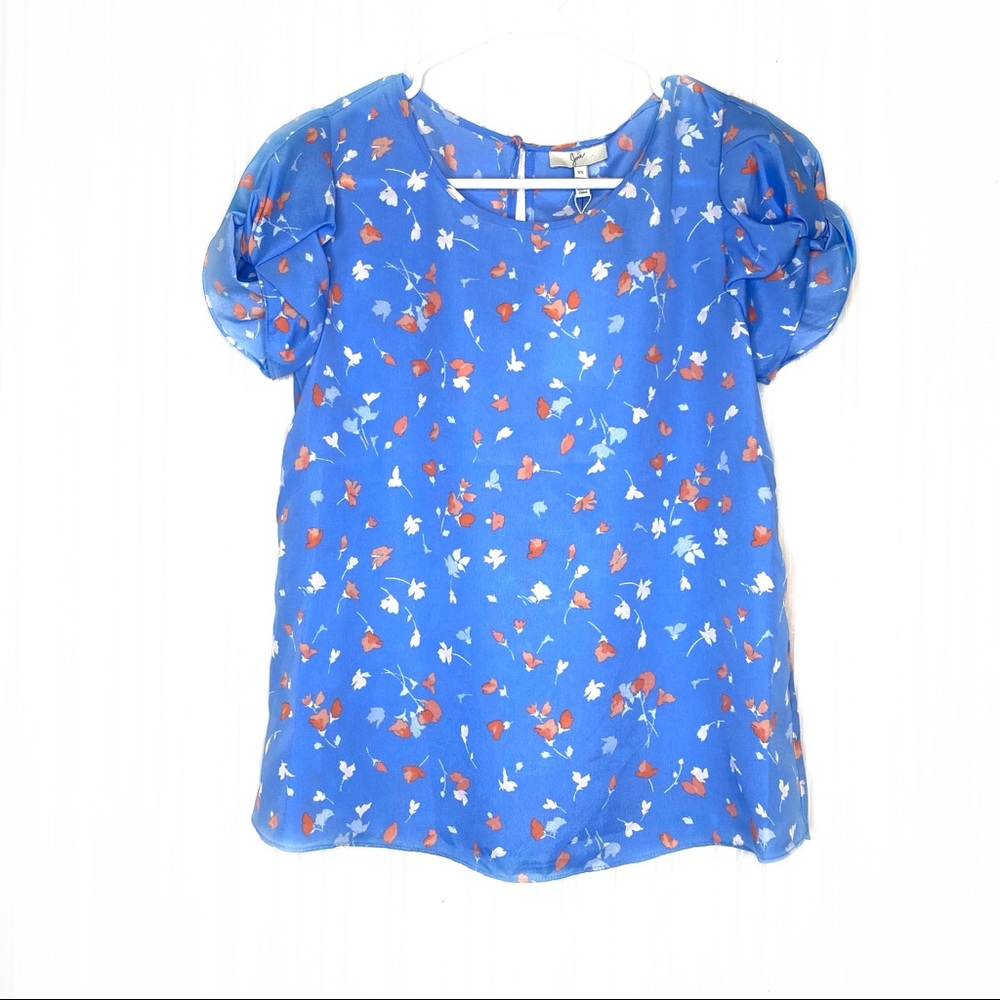 NWT Joie Blue Floral Knot Sleeve Blouse Extra Small